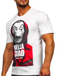 Бяла мъжка тениска с принт Bolf 192410