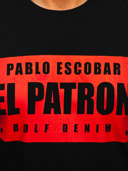 Черна памучна мъжка тениска с принт Bolf 14402