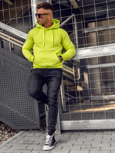 Светлозелена мъжки суитшърт с качулка с джоб тип кенгуру Bolf 2009A