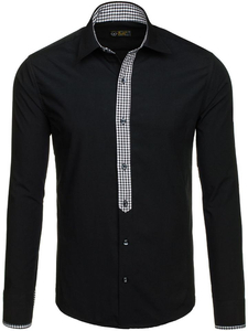 Мъжка елегантна риза с дълъг ръкав черна Bolf 0939