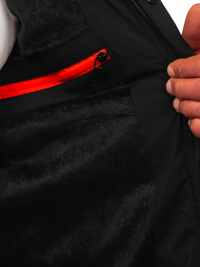 Черно дълго капитонирано мъжко зимно яке Bolf 22M53