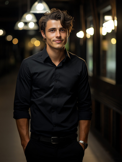 Черна елегантна мъжка риза с дълъг ръкав Bolf 1703A2