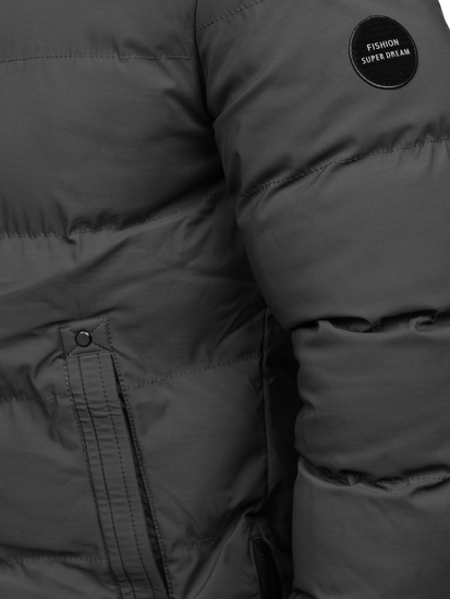 Сиво капитонирано мъжко зимно яке тип парка Bolf 7330