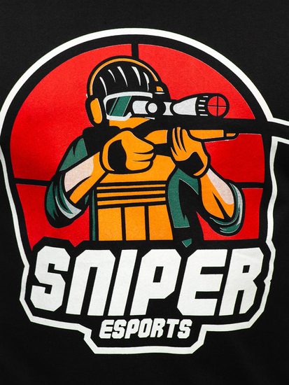 Черна памучна мъжка тениска с принт Bolf 143022