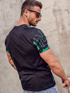 Черна памучна мъжка тениска с принт Bolf KS1972A