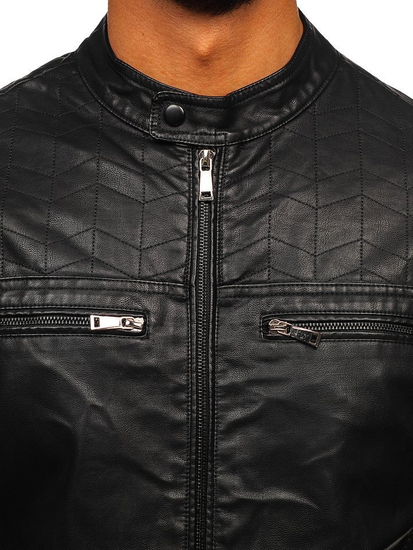 Мъжко кожено яке черно Bolf 1130