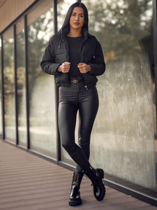 Дамско късо ватирано зимно яке с качулка черно Bolf 16M9088