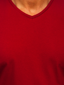 Мъжка изчистена тениска с V-образно деколте в цвят бордо Bolf 192131