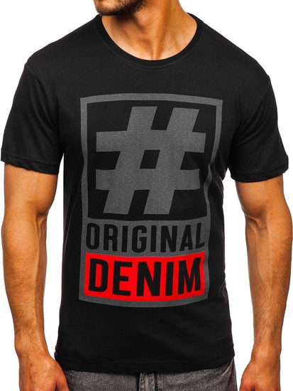 Черна мъжка тениска с принт Bolf 008