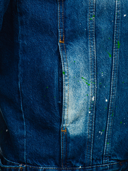 Тъмносиньо дънково мъжко яке с качулка Bolf 1-2