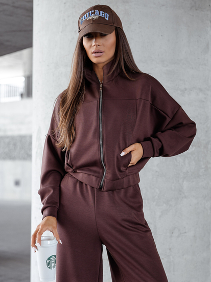 Дамски двуцветен спортен комплект с цип шоколадов Bolf 821109