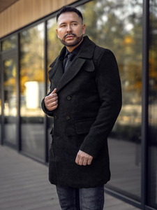 Мъжко двуредно зимно палто с висока яка черно Bolf 1048A2