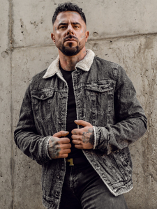 Черно мъжко дънково яке тип trucker с ватирана подплата Bolf 1160