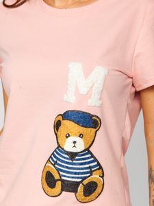 Розова дамска тениска с апликация Bolf 52352