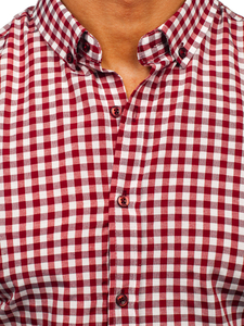 Червена мъжка карирана риза с дълги ръкави Bolf 22747