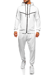 Бял мъжки анцуг с качулка и принт Bolf 8C8117