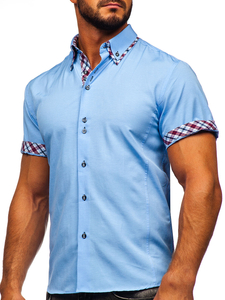 Мъжка риза с къс ръкав небесносиня Bolf 6540