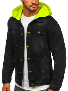 Черно дънково мъжко яке с качулка Bolf 1-2