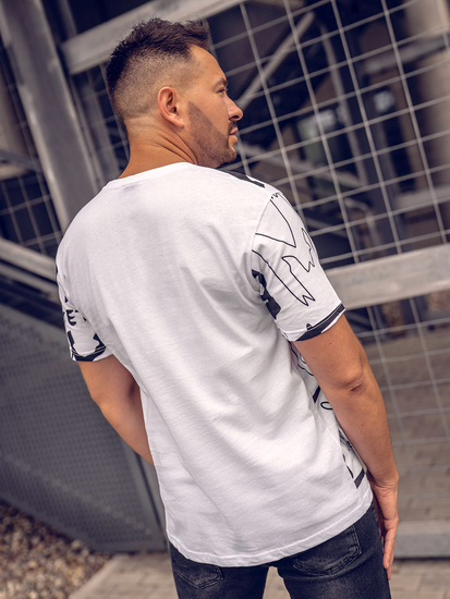 Бяла памучна мъжка тениска с принт Bolf KS1972A