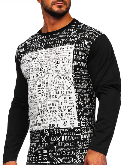 Лонгслив мъжки с принт черн Bolf 1213