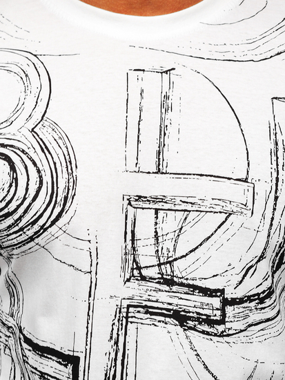 Бяла мъжка блуза с дълъг ръкав и принт Bolf 146743