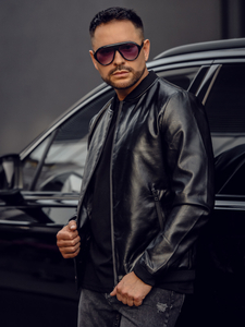 Черно кожено мъжко яке бомбър Bolf 6803A