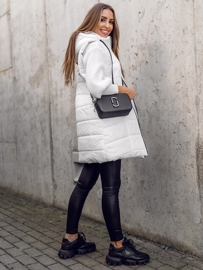 Бял капитониран дълъг дамски елек Bolf 82019