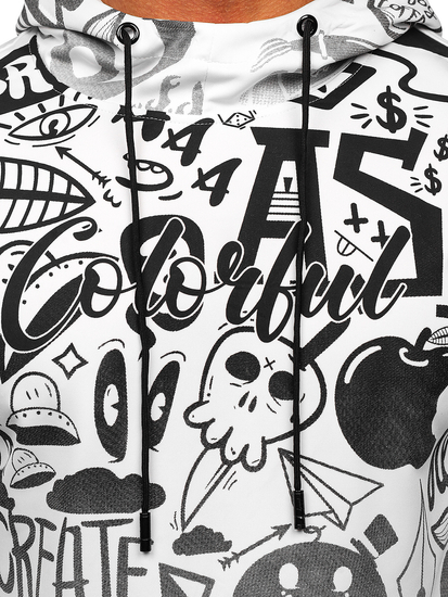 Бял мъжки суитшърт с качулка и принт Bolf 8B995