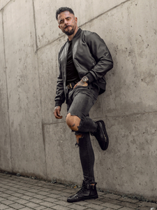 Черно мъжко кожено яке бомбър Bolf 3A65A