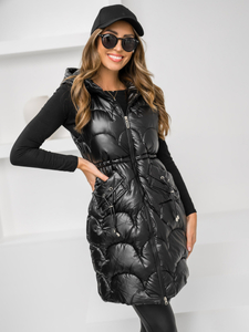 Черен дълъг капитониран дамски елек Bolf B8172A