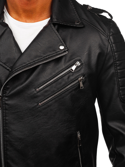 Черно кожено рокерско мъжко яке Bolf 11Z8065
