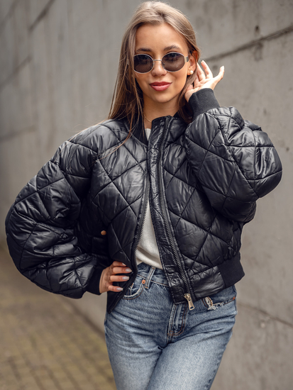 Черно капитонирано дамско бомбър яке Bolf J9089