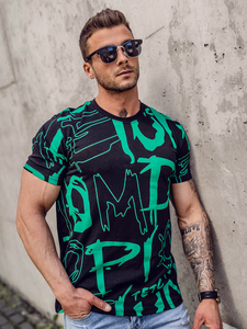 Черна памучна мъжка тениска с принт Bolf KS1972A