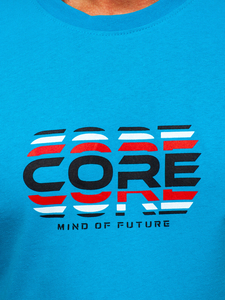 Мъжка памучна тениска в цвят тюркоаз Bolf 14731