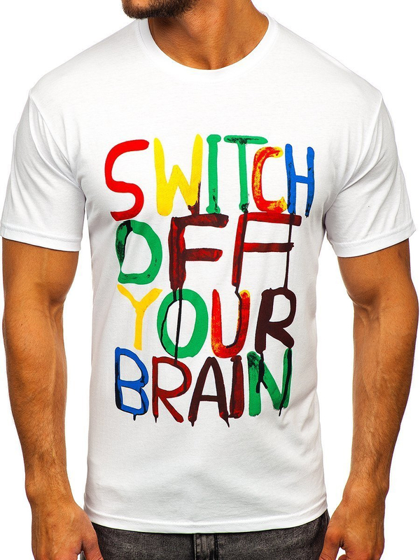 Мъжка тениска с принт бяла Bolf 1181