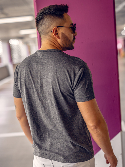 Мъжка изчистена тениска с V-образно деколте в цвят антрацит Bolf 192131A