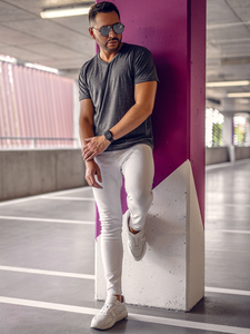 Мъжка изчистена тениска с V-образно деколте в цвят антрацит Bolf 192131A