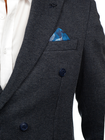 Тъмносиньо мъжко елегантно сако с двойно закопчаване Bolf 006