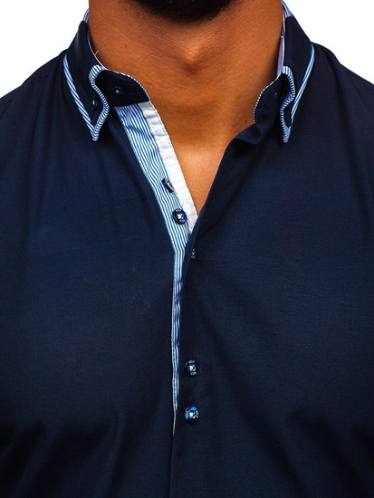 Мъжка елегантна риза с дълъг ръкав тъмносиня Bolf 6929-A