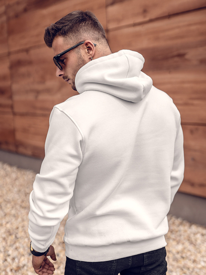 Бял мъжки суитшърт с качулка и джоб кенгуру Bolf 1004