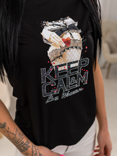 Черна дамска тениска с щампа Bolf 95T2502