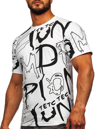 Бяла памучна мъжка тениска с принт Bolf KS1972