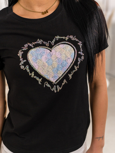 Черна дамска тениска с апликация Bolf 95T2510