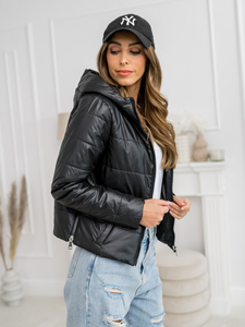 Черно капитонирано дамско преходно яке с качулка Bolf B8187