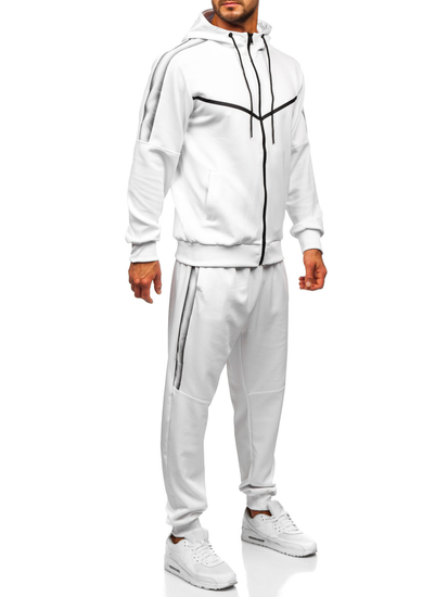 Бял мъжки анцуг с качулка и принт Bolf 8C8117