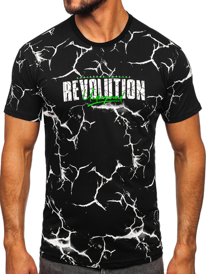 Черна памучна мъжка тениска с принт Bolf 14717