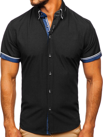 Мъжка риза с къс ръкав черна Bolf 2911-1