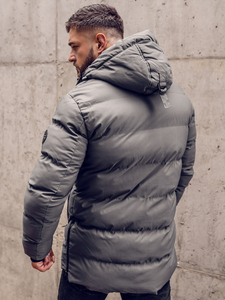 Сиво капитонирано мъжко зимно яке тип парка Bolf 7330