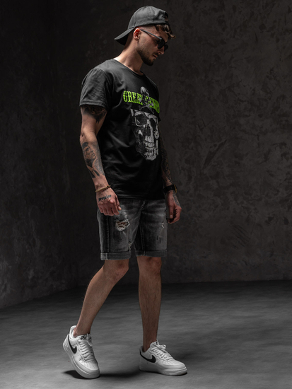 Черна мъжка тениска с принт Bolf Y70005