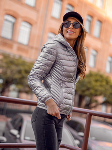 Сребрен капитонирано дамско преходно яке с качулка Bolf B9561